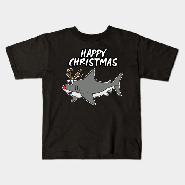 Christmas Shark Rudolf The Reindeer Xmas 2021 Kids T-Shirt by doodlerob